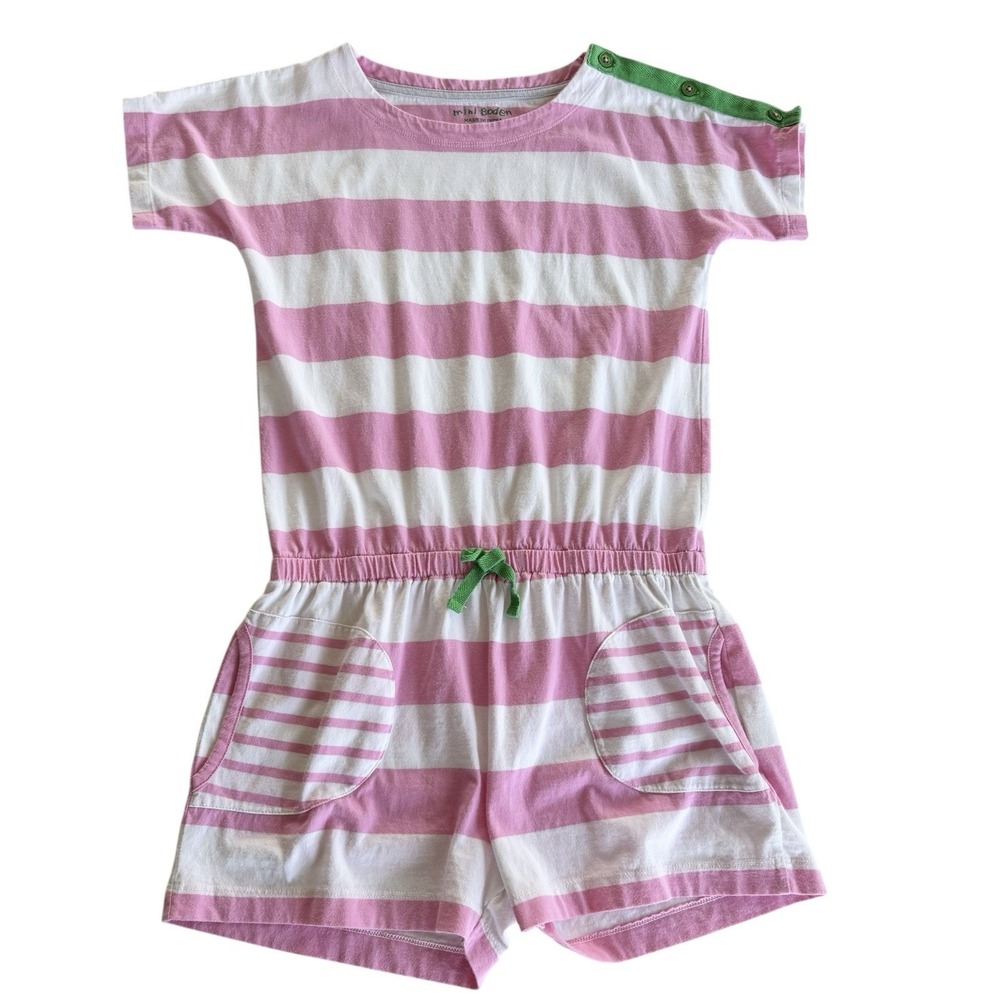 Mini Boden Girls 11/12 Pink & White Stripes Romper Beachy Vacation 100% Cotton